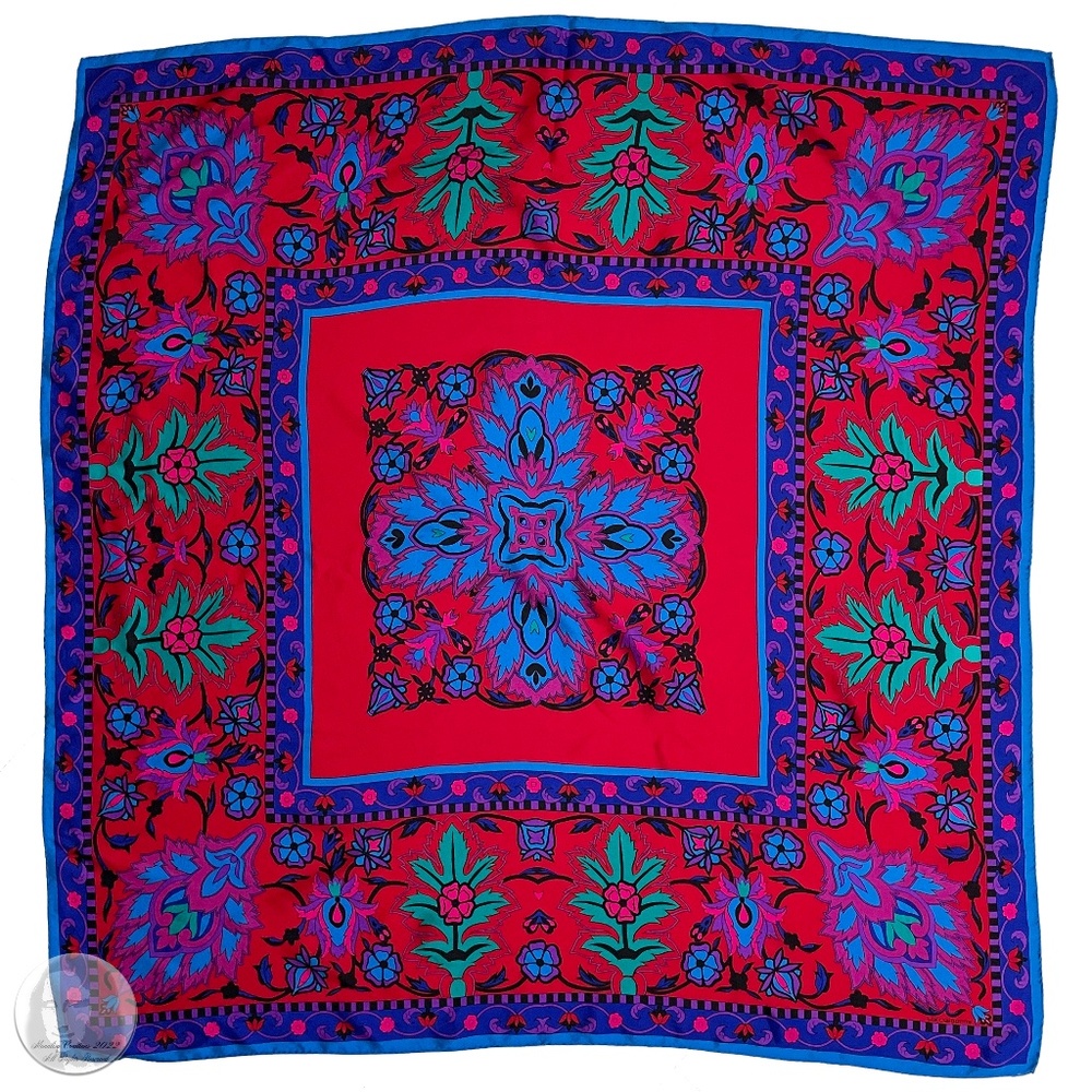 Liz Claiborne Scarf Shawl 100% Silk Bold Abstract Floral Print 34in Vintage